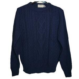 Vintage Lord Jeff Sweater Mens Medium Navy Blue 100% Fine Cotton RIbbed Knit USA